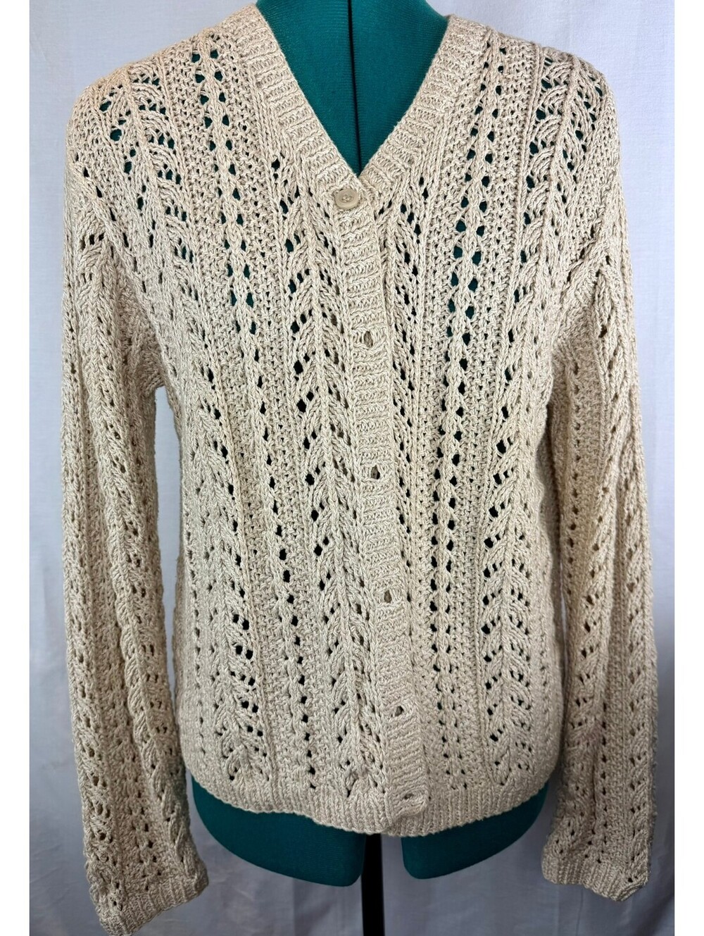 Vintage 100% Cotton Y2K Eddie Bauer Legend Handknit Cardigan Medium